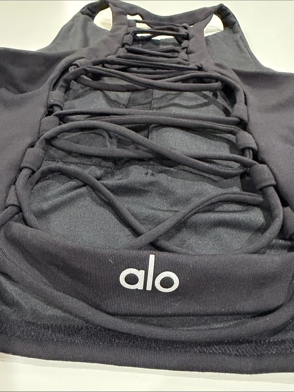 ALO Yoga Black High-Neck Strappy Back Sports Bra